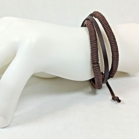 Faux Leather Slider Bracelet 6 Strands Dark Brown Cowboy Cowgirl 6.5" - 9.5" - Picture 8 of 8